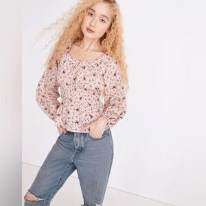 Madewell Sophia Top in Bouquet Floral‎ Pink Wisteria Dove, Size Medium, NWT